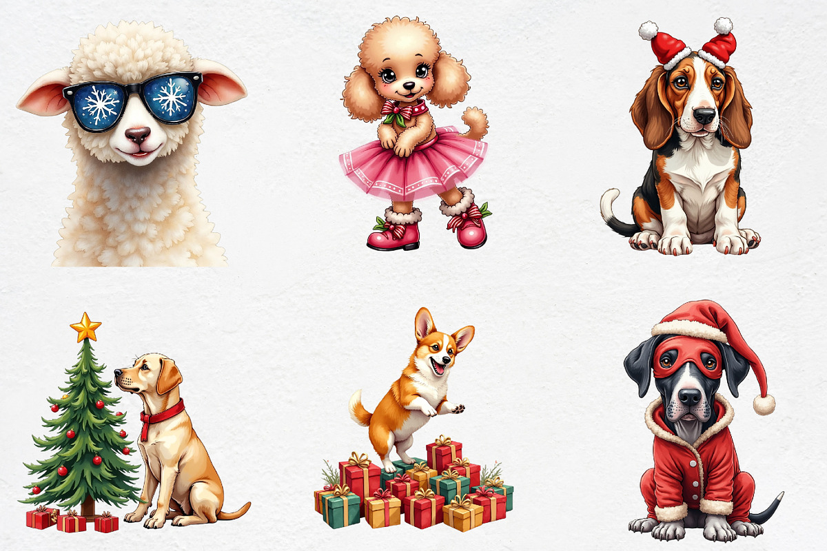 Quirky Christmas Dog Clipart Bundle, an Illustration by CrexoraLab (Photo 3 of 5)