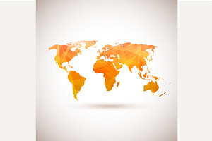 Low poly orange vector world map., a Wallpaper Graphic by Shanvood art