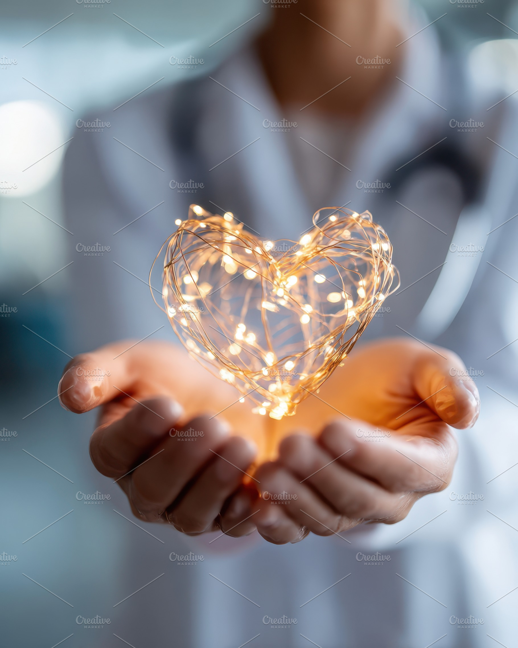 Glowing heart shape held in hands, an Abstract Photo by AlyaAnd