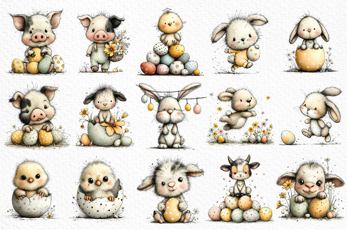 Whimsical Easter Farm Animal Clipart, an Illustration by Craft Nest (Photo 5 of 11)