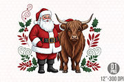 Vintage Highland Cow Santa Christmas, a Graphic by Designking (Thumbnail 1 of 4)