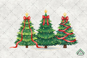 Christmas Tree Red Bow Holiday Png, an Illustration by Craft Nest