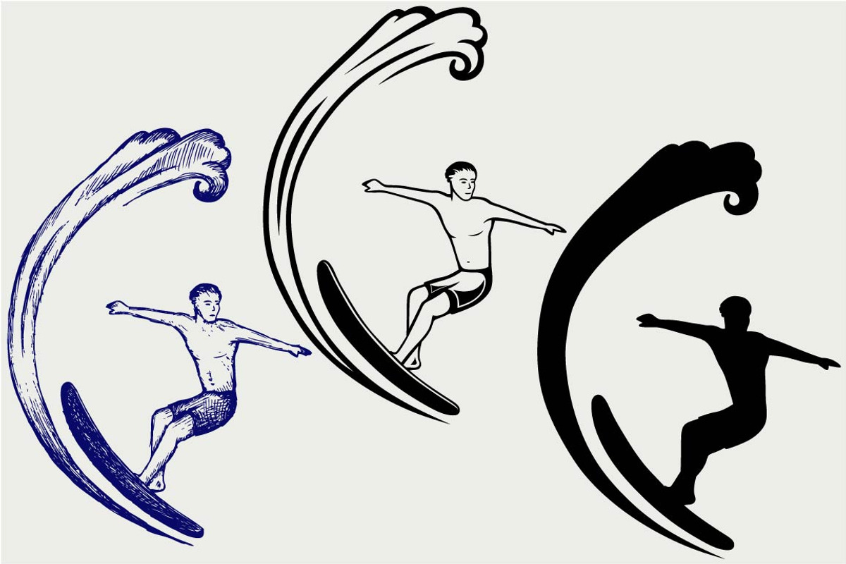 Surfer on Ocean Wave SVG, an Outline Icon by LineworkStock