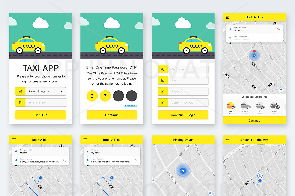 Taxi Booking App UI Kit, an UI Kit Template by App Innovation (Photo 7 of 7)