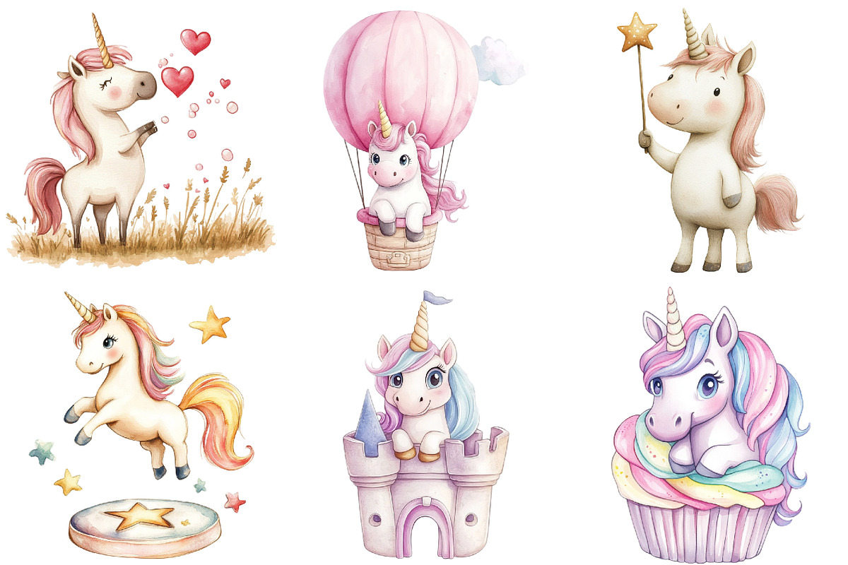 Magical Kingdom Pastel Cute Unicorn, an Illustration by Watercolor design (Photo 4 of 5)