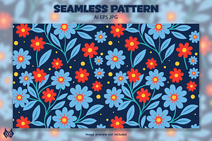 Blue and Red Flowers - Pattern, a Pattern Graphic by NOX Labs
