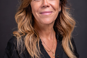 Smiling Woman Posing on black background, a Person Photo by AlyaAnd