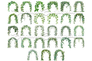 27 Watercolor Arch Green Leaves PNG