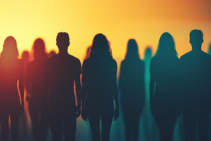 Group of silhouetted people stands, a Person Photo by MistyDay