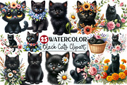 Watercolor Floral Black Cat Clipart, an Illustration by Rose Art (Thumbnail 1 of 8)
