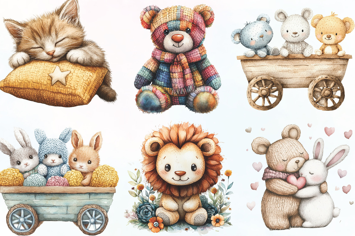 Vintage Knitted Plush Baby Animals, an Illustration by CraftArtStudio (Photo 2 of 6)
