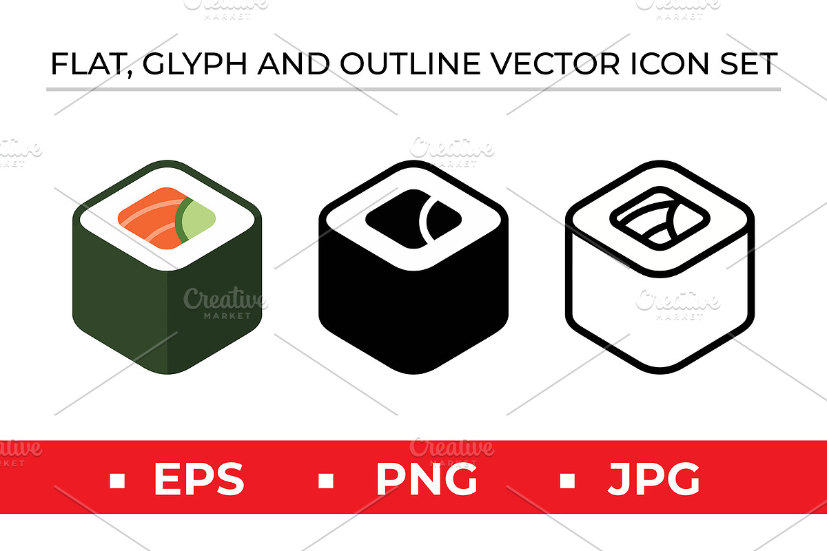 Sushi Icon Set - 3 Styles, an Outline Icon by Artonix (Photo 1 of 2)