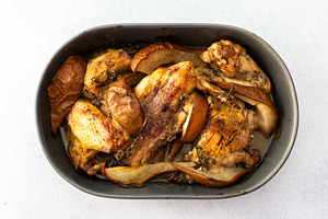 Baked chicken with pears, a Food & Drink Photo by Pundateam