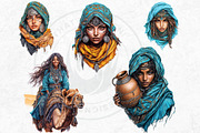 Berber Tuareg Woman clipart Set, a Person Illustration by ThatsDesignArt (Thumbnail 4 of 10)