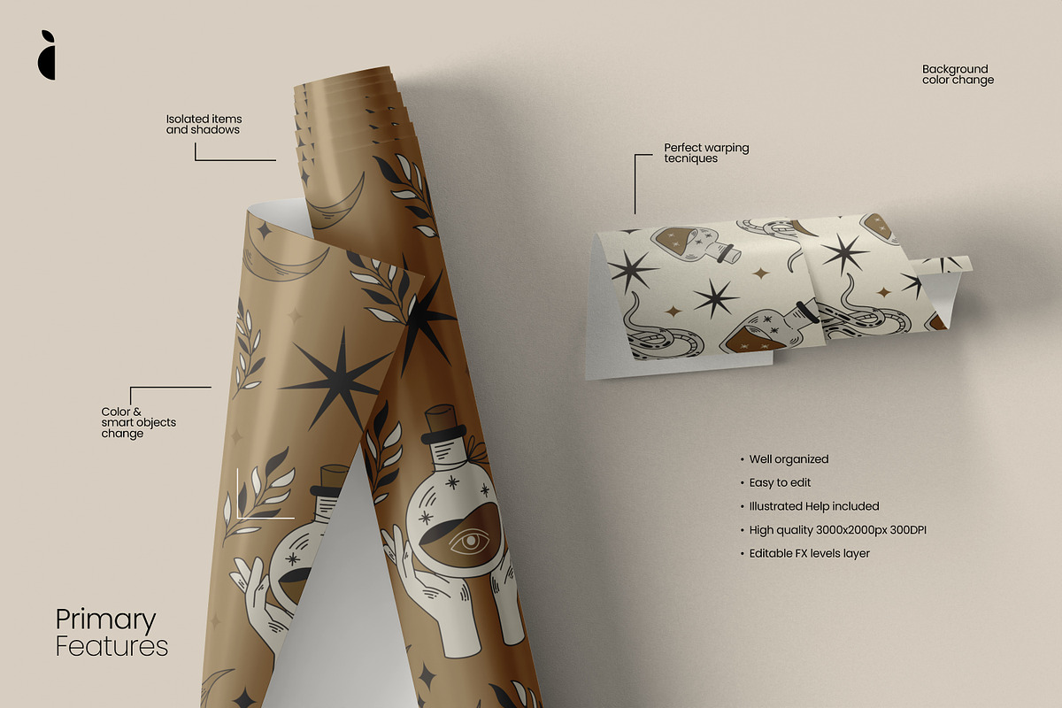 Wrapping Paper Mockup V1, a Packaging Mockup by Catkie - Digital Art (Photo 2 of 9)