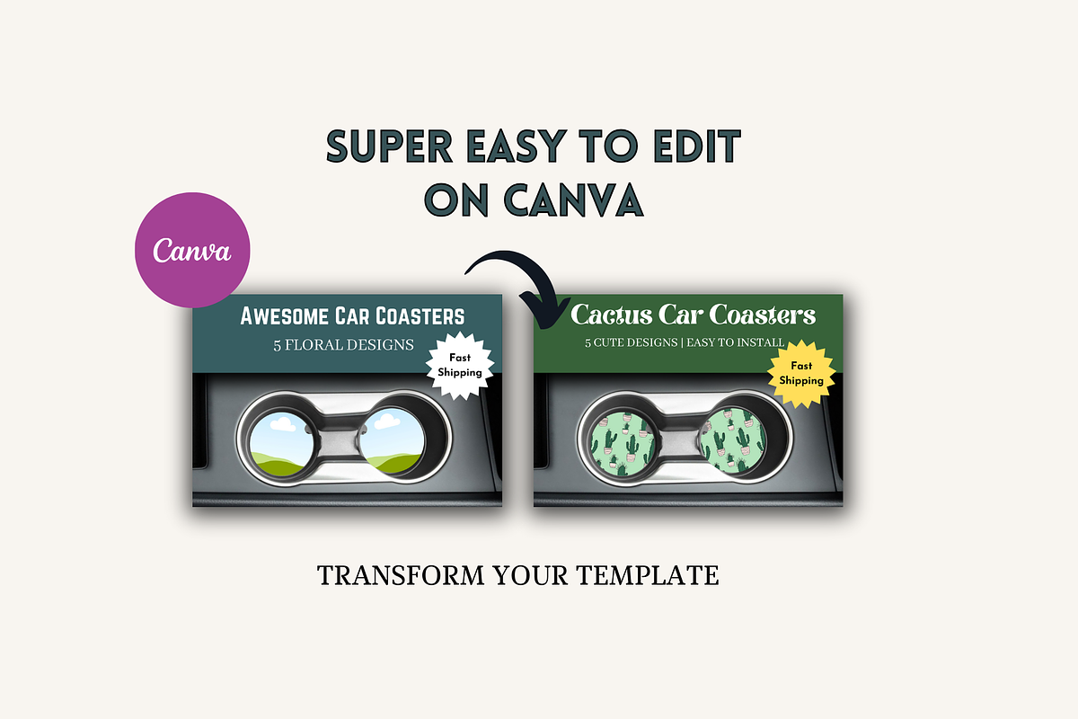 Canva Car Coaster Mockup, a Merchandise Mockup by Joy Thrive Studio (Photo 3 of 3)