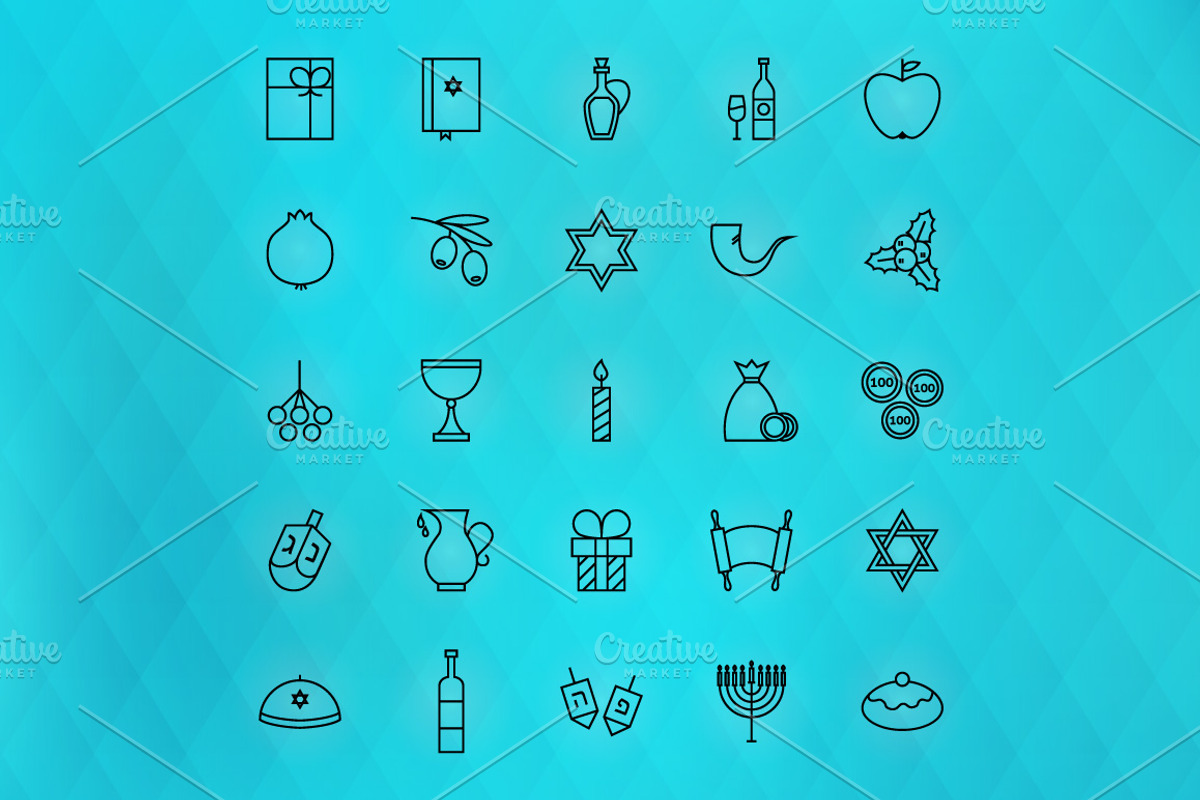 Happy Hanukkah Line Art Icons preview 4