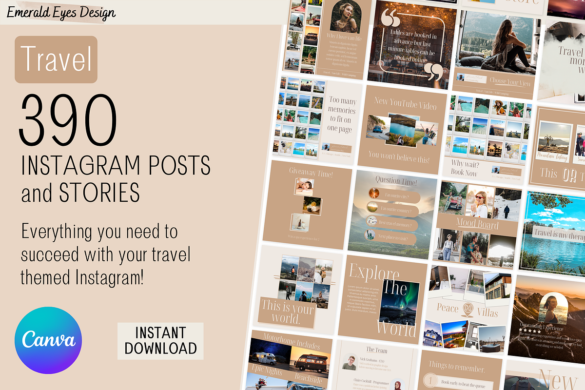 390 Travel Canva Instagram Neutral, a Social Media Template by Emerald Eyes Design (Photo 1 of 11)