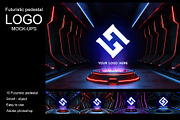 Futuristic pedestal Logo mock-ups, a Product Mockup by S_design (Thumbnail 1 of 12)