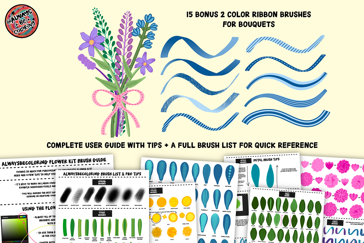 Huge Procreate Flower Brush Kit, a Brush Add-On by AlwaysBeColoring