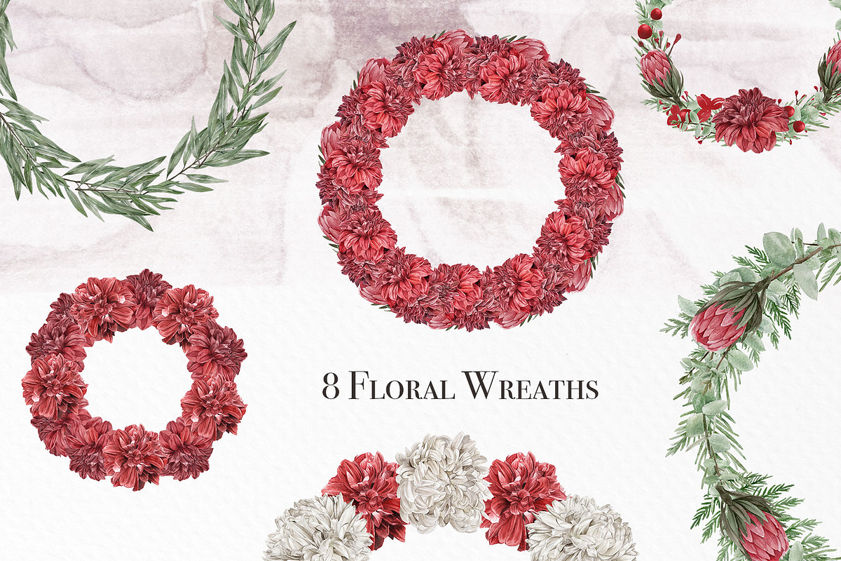 Red Burgundy & White Floral Clipart, an Illustration by May • SHO (Photo 8 of 13)