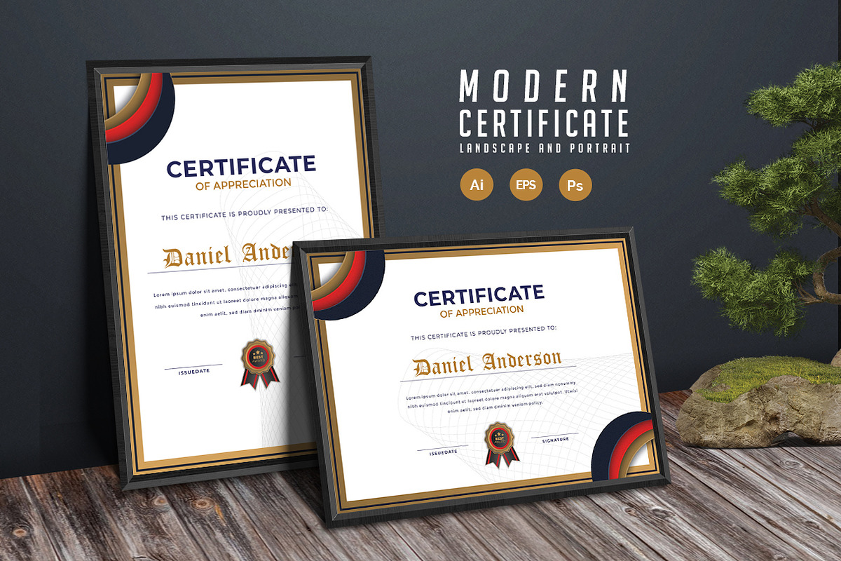 571. Modern Certificate Template, a Stationery Template by CreativeRezwan (Photo 1 of 3)