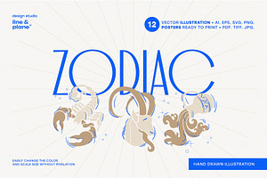 Zodiac Illustrations, an Animal Illustration by line & plane