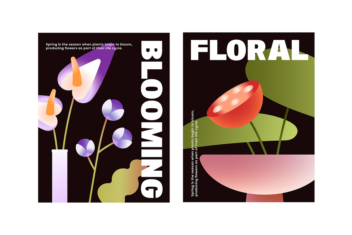 Vases with flowers set, backgrounds, a Decorative Illustration by PaperTrident (Photo 5 of 10)