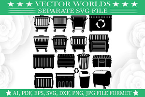 Flat Dumpsters SVG, Dumpsters SVG, an Object Graphic by VectorWorlds