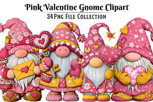 Pink Valentine Gnome Clipart, an Illustration by Dream Creation
