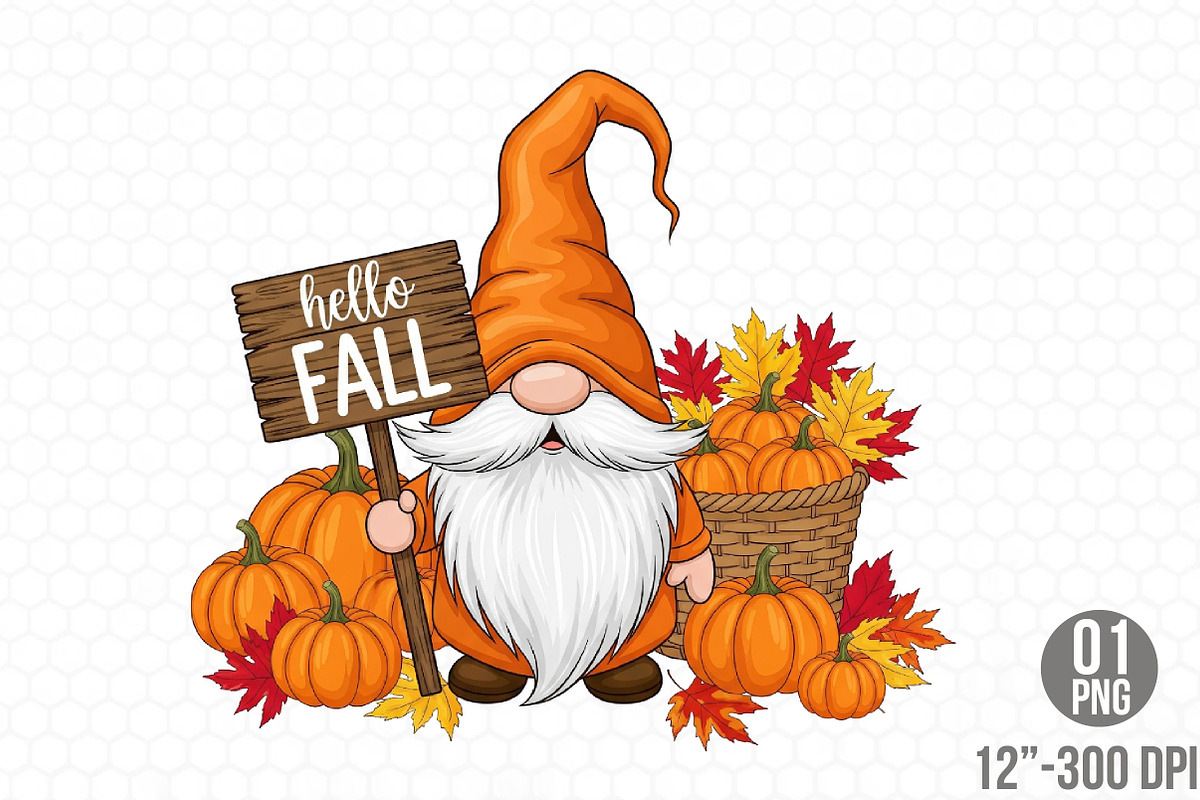 Autumn Pumpkin Gnome Hello Fall PNG, a Graphic by Designking (Photo 1 of 4)