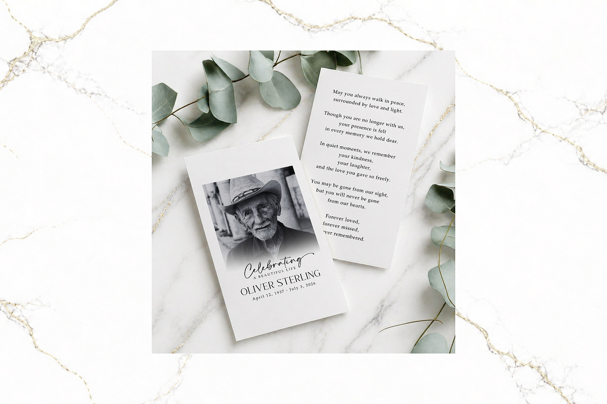 Funeral Prayer Card B&W Canva FR005, a Card Template by TyphoonStudio (Photo 3 of 6)