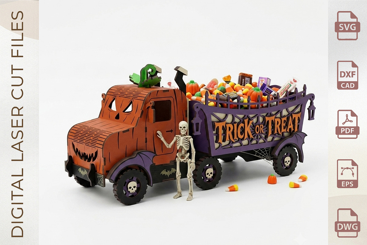 Pumpkin Candy Truck Laser Cut, an Object Graphic by WoodoraCut (Photo 4 of 9)