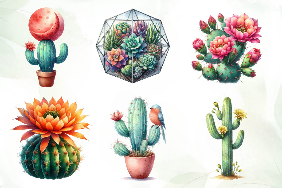 Watercolor Cactus and Succulents, an Illustration by CreationArt (Photo 5 of 5)