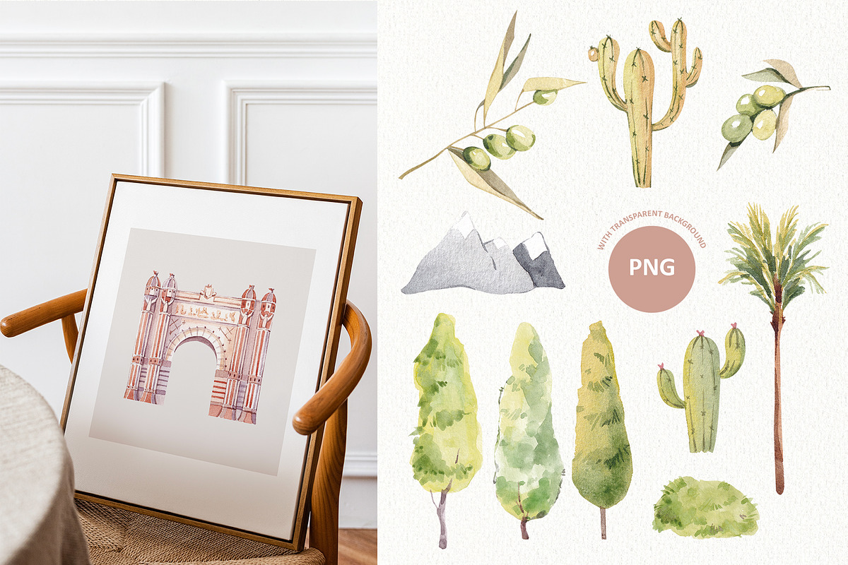 Travel to Spain. Watercolor clipart, an Illustration by VerAna (Photo 7 of 13)