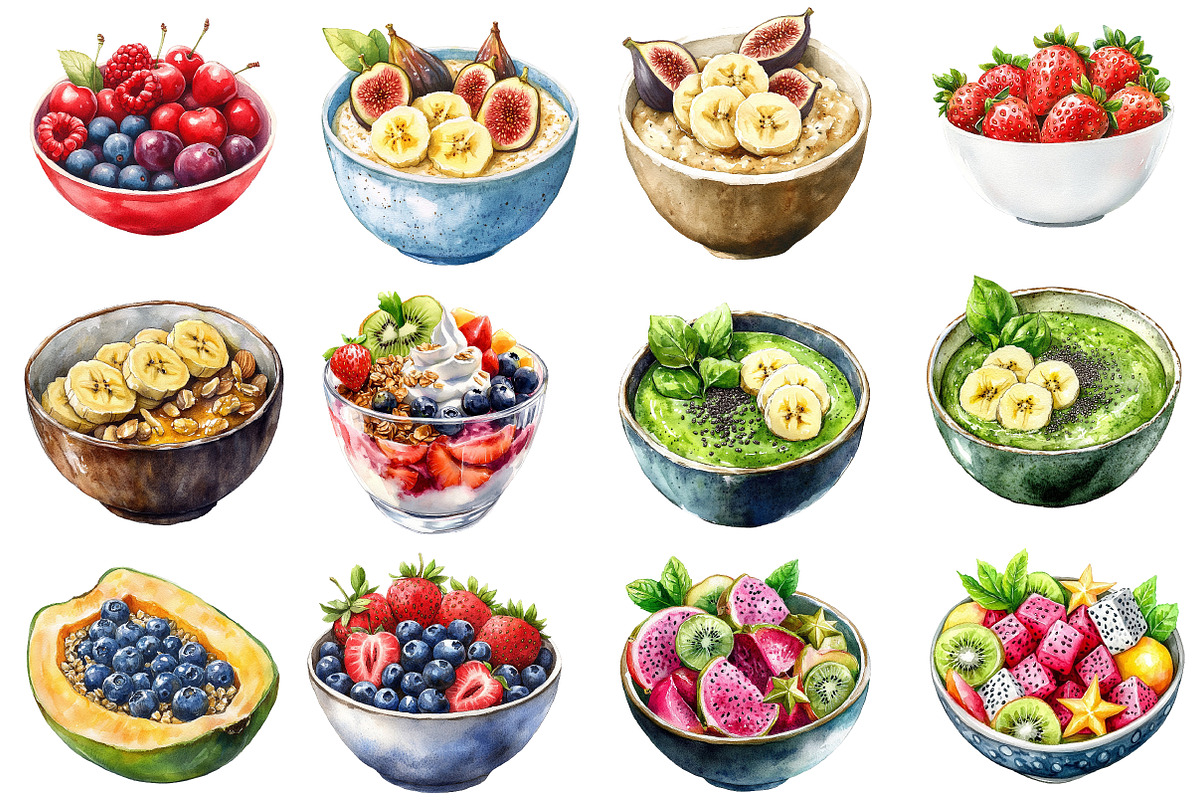 Watercolor Healthy Fruit Bowls Clipa, an Illustration by Designworld (Photo 4 of 5)
