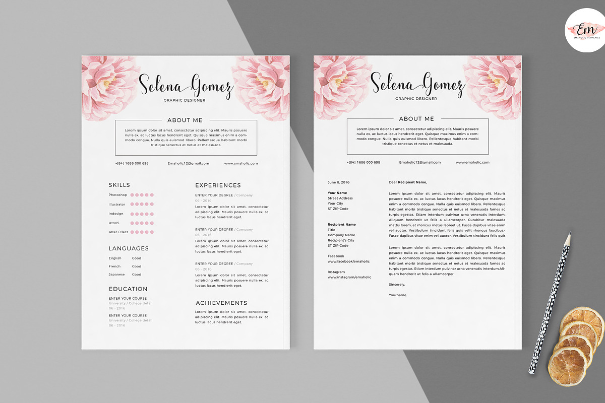 Elegant Floral CV Template, a Stationery Template by Emaholic Template (Photo 3 of 5)