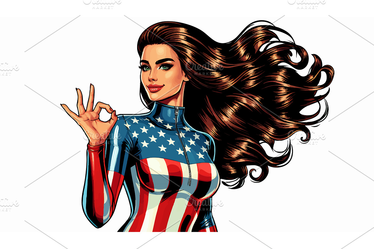 Patriotic Woman in American Flag, a Person Illustration by AlexArt