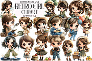 Watercolor Retro Girl Clipart, an Illustration by Daily.Designs (Thumbnail 1 of 5)