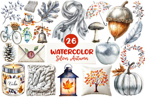 Silver Autumn Clipart, an Illustration by CreationArt