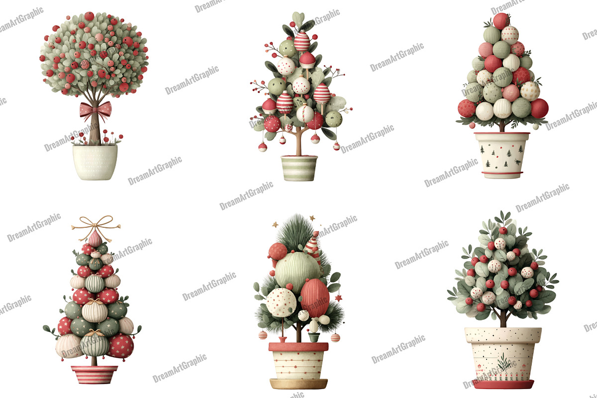 Cute Christmas Topiaries Tree, an Illustration by DreamArtGraphic (Photo 3 of 4)