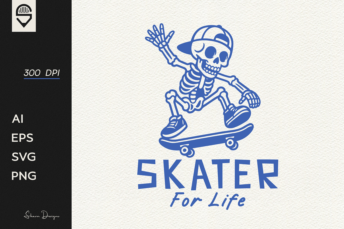 Skater for life, skeleton skateboard, a Graphic by shaondesigns (Photo 1 of 7)