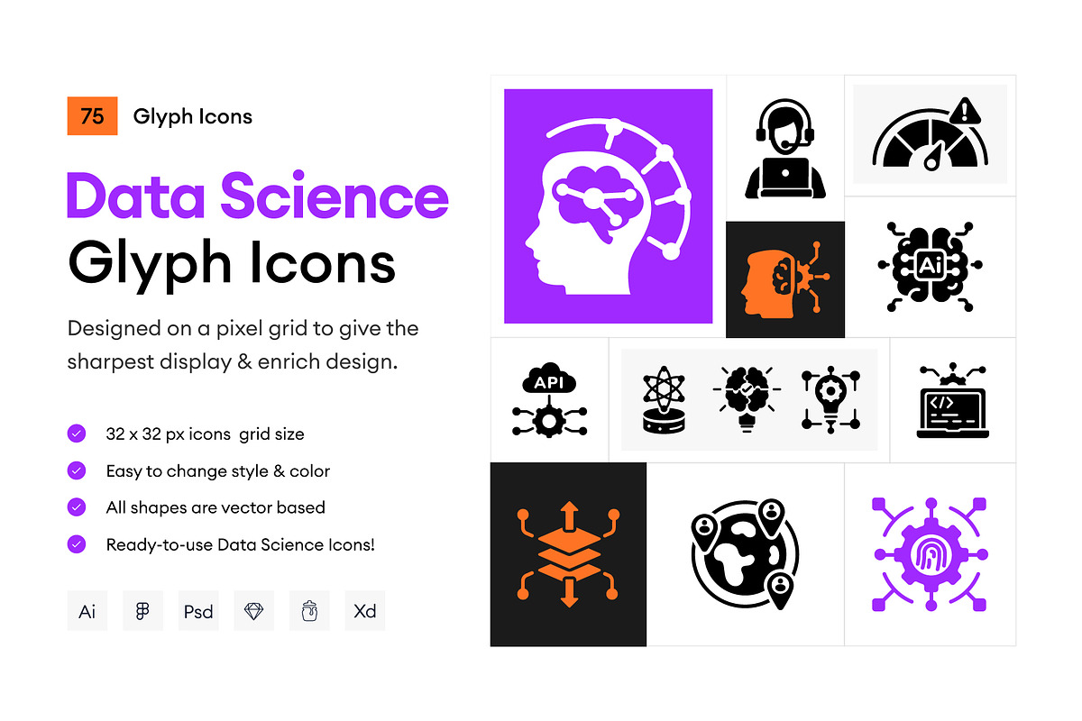 Data Science Icons, a Solid Icon by Prosymbols (Photo 1 of 6)