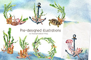 Underwater ocean watercolor clipart, an Animal Illustration by Yuliya Derbisheva (Thumbnail 6 of 10)