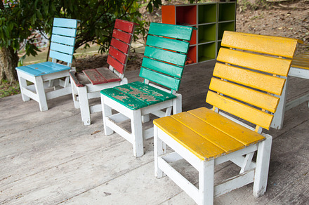 Colorful wooden chairs., an Architecture Photo by a454