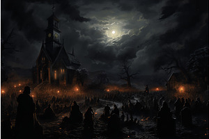 Gothic Church At Moonlit Gathering