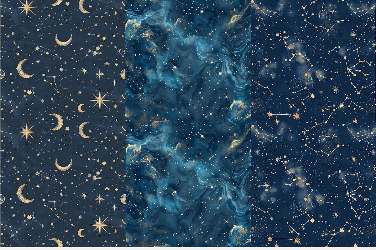 8 Celestial Seamless Patterns, a Pattern Graphic by Inknfolly (Photo 3 of 3)