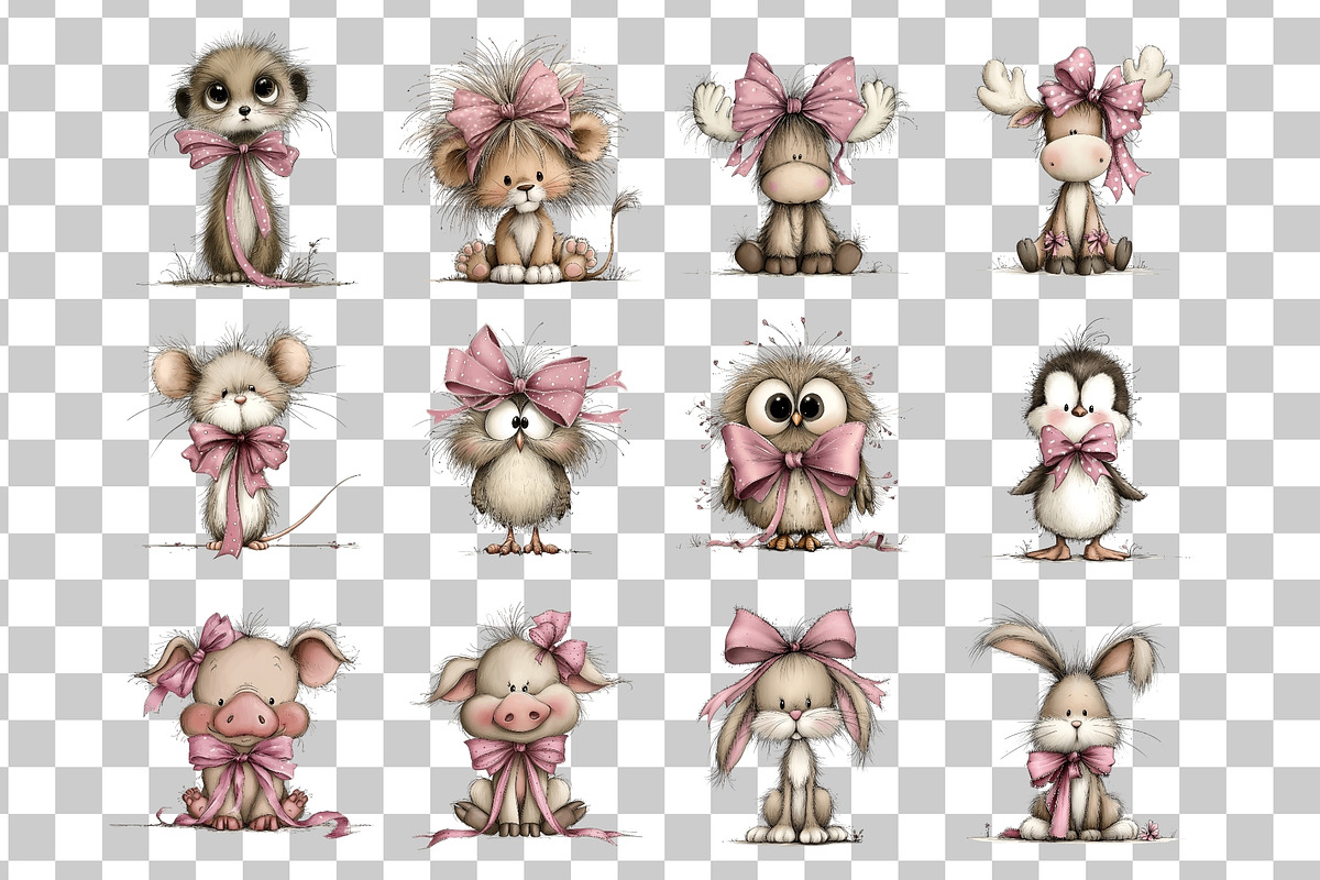 Cute Animals with Bow Clipart, an Animal Illustration by Nicolle's Colorful Art (Photo 3 of 5)