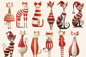 WHIMSICAL CHRISTMAS CATS CLIPART