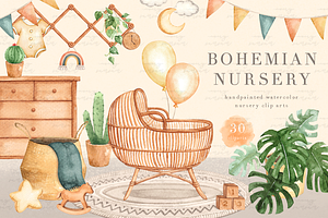 Bohemian Nursery Watercolor Clip Art